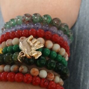 Green and Red Beaded Bracelet Set Vibrant Jewelry